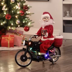 Mr. Christmas Musical Decor>20" Animated Motorcycling Santa - White