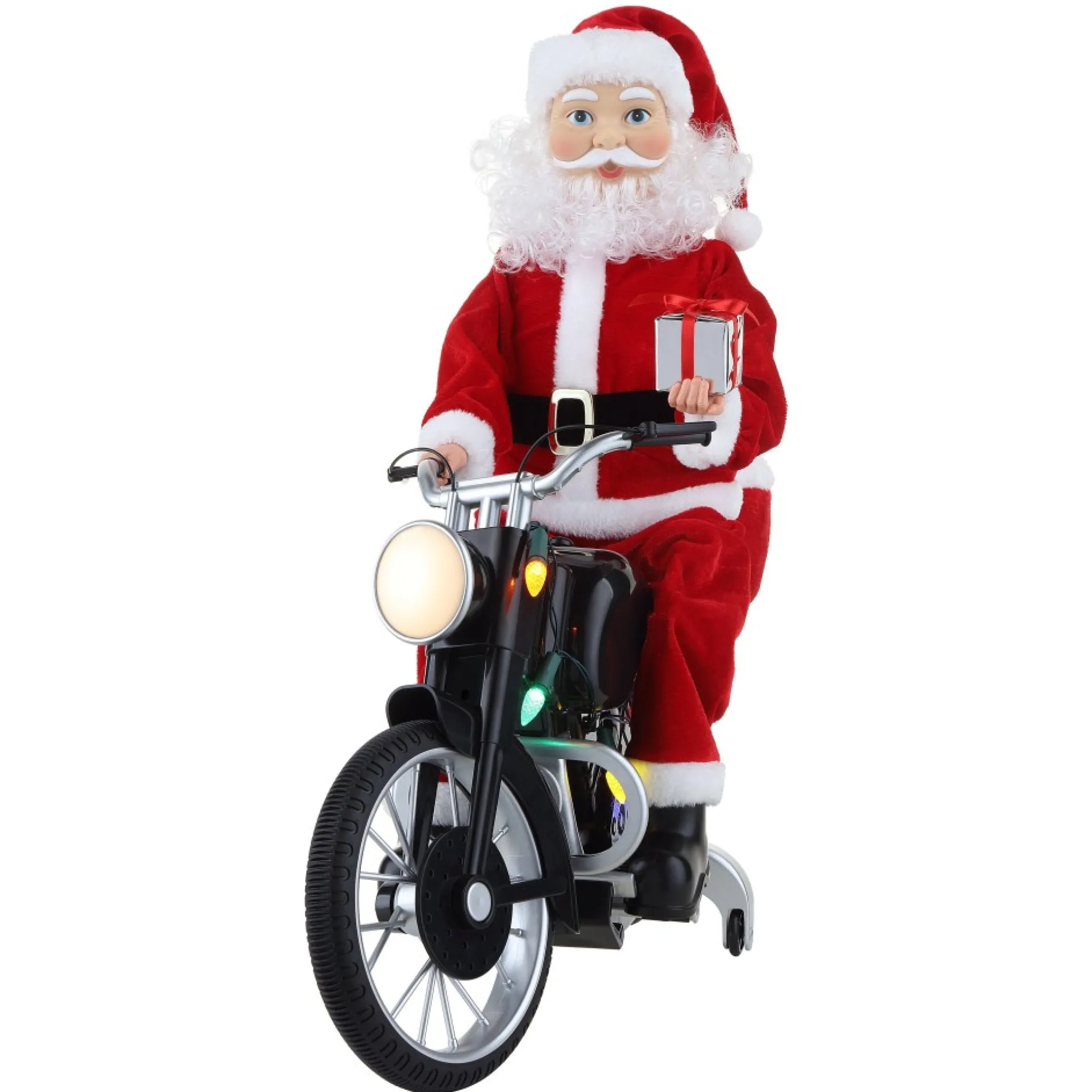 Mr. Christmas Musical Decor>20" Animated Motorcycling Santa - White