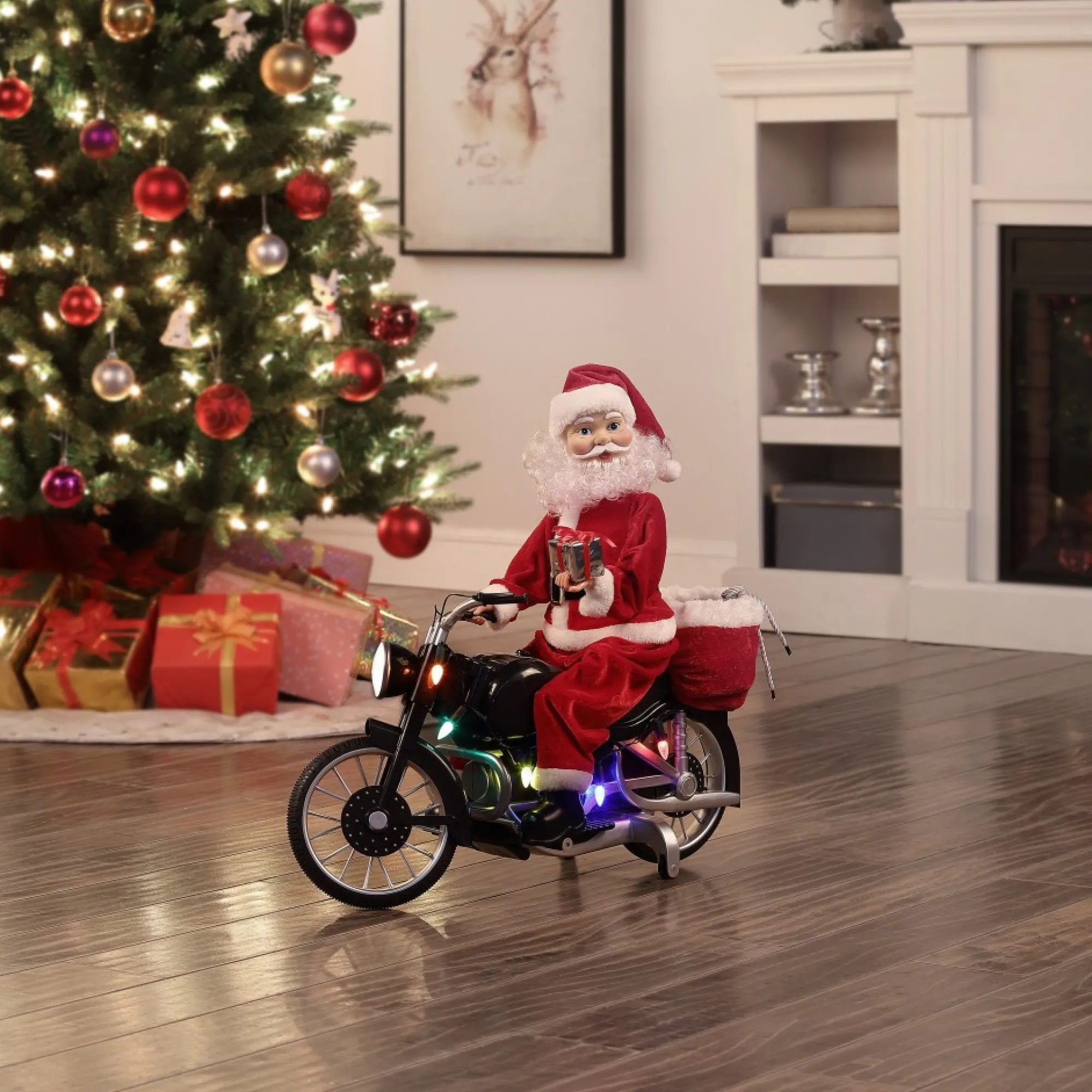 Mr. Christmas Musical Decor>20" Animated Motorcycling Santa - White
