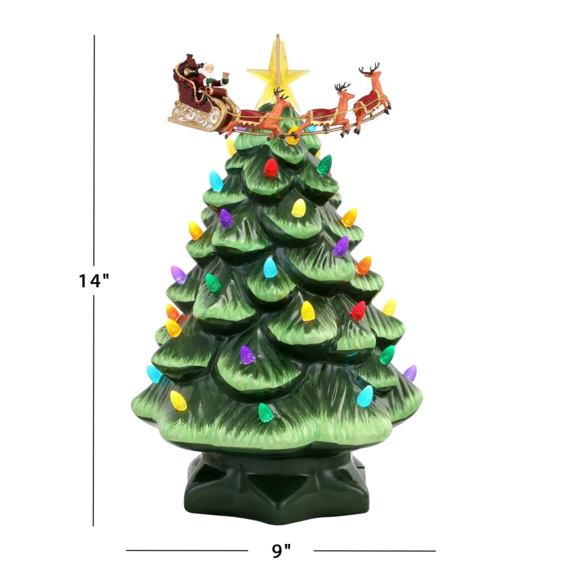 Mr. Christmas Green Ceramic Trees>14" Animated Nostalgic Ceramic Tree - Santa's Sleigh