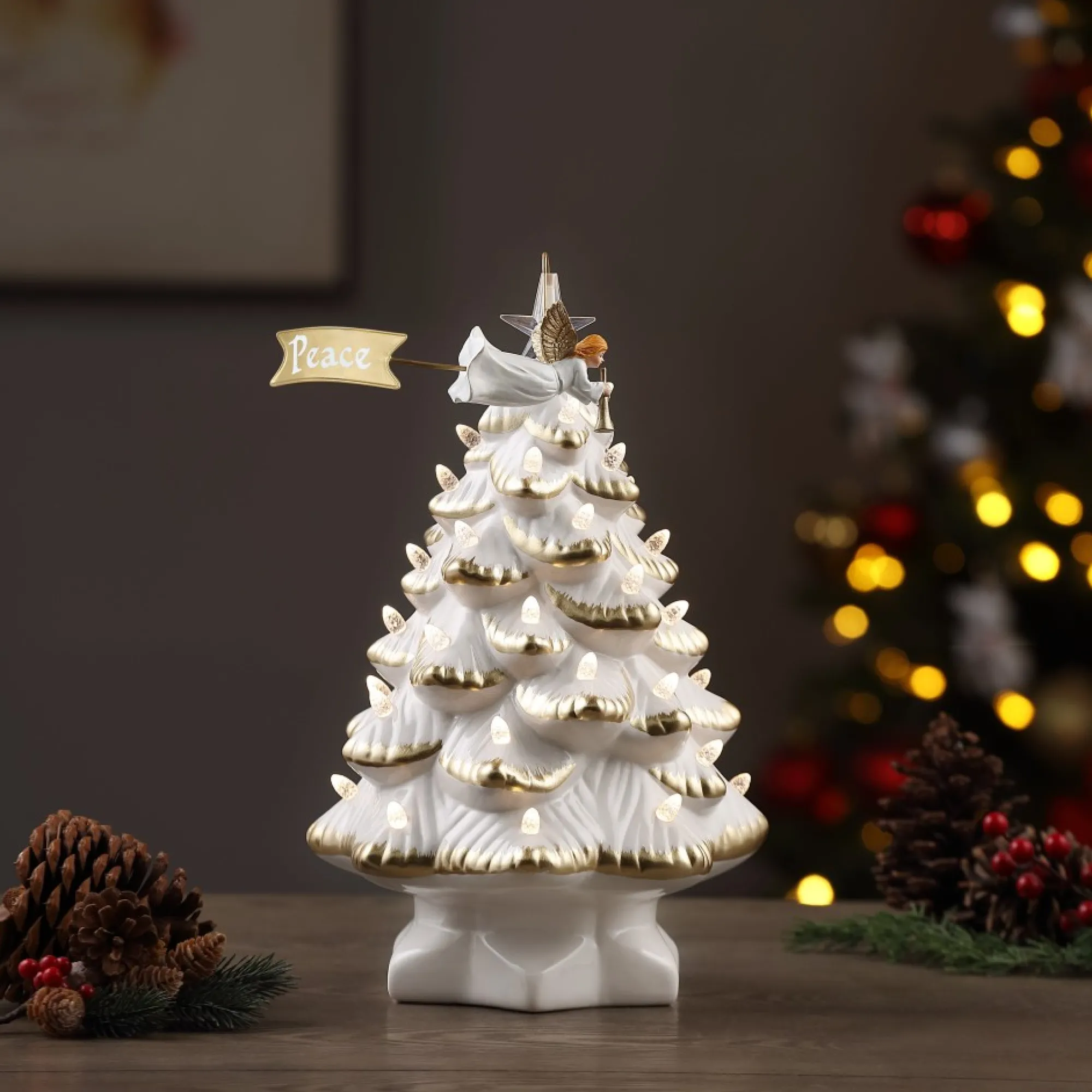 Mr. Christmas Character Trees>14" Animated Nostalgic Ceramic Tree - Angel