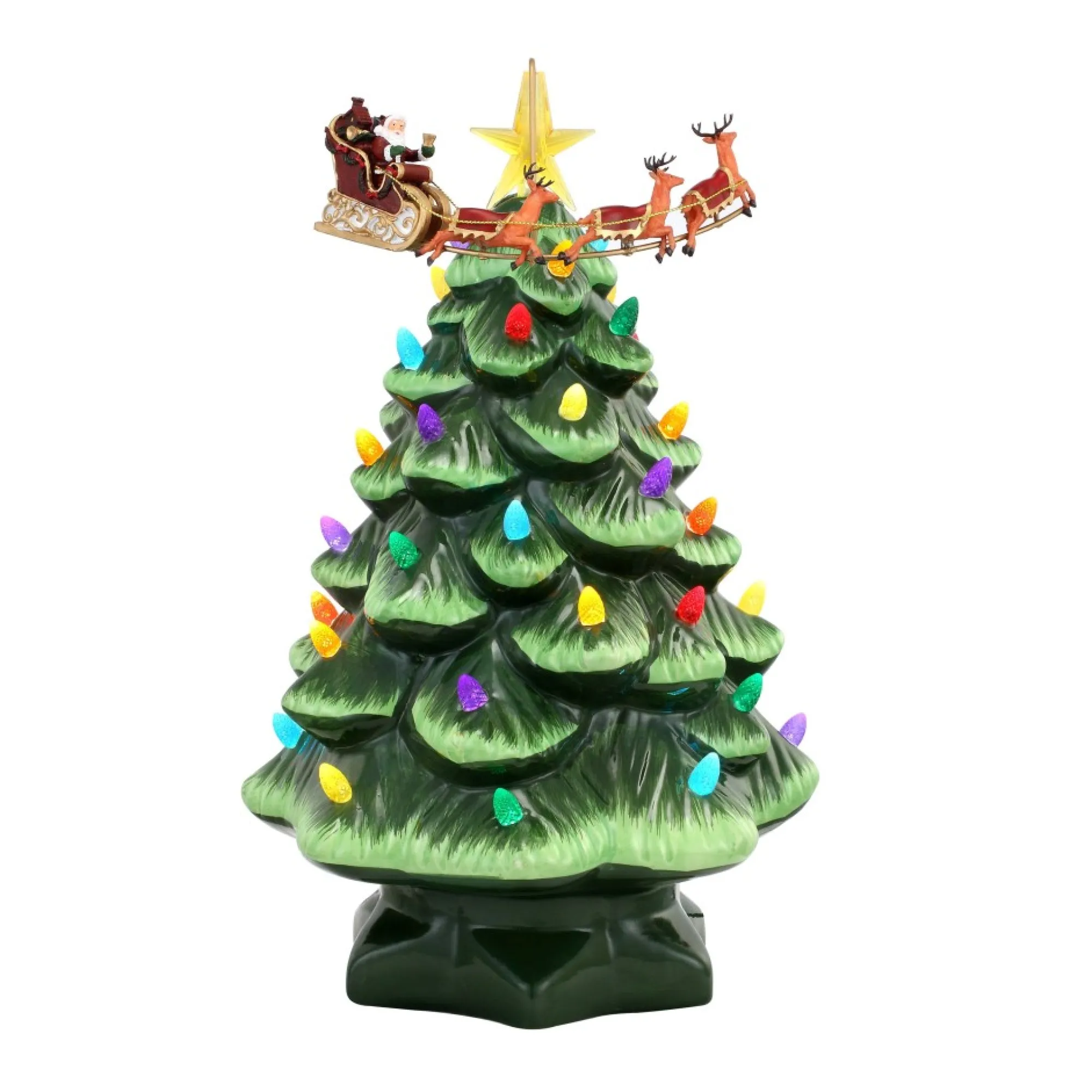 Mr. Christmas Character Trees>14" Animated Nostalgic Ceramic Tree - Santa's Sleigh