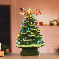 Mr. Christmas Character Trees>14" Animated Nostalgic Ceramic Tree - Santa's Sleigh