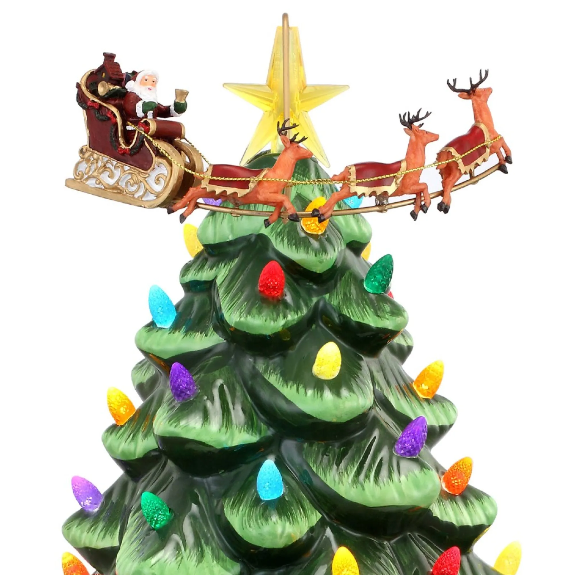 Mr. Christmas Character Trees>14" Animated Nostalgic Ceramic Tree - Santa's Sleigh