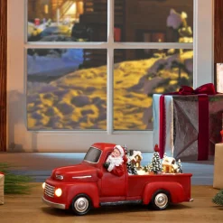 Mr. Christmas Musical Decor>11" Animated Nostalgic Red Truck - White Santa