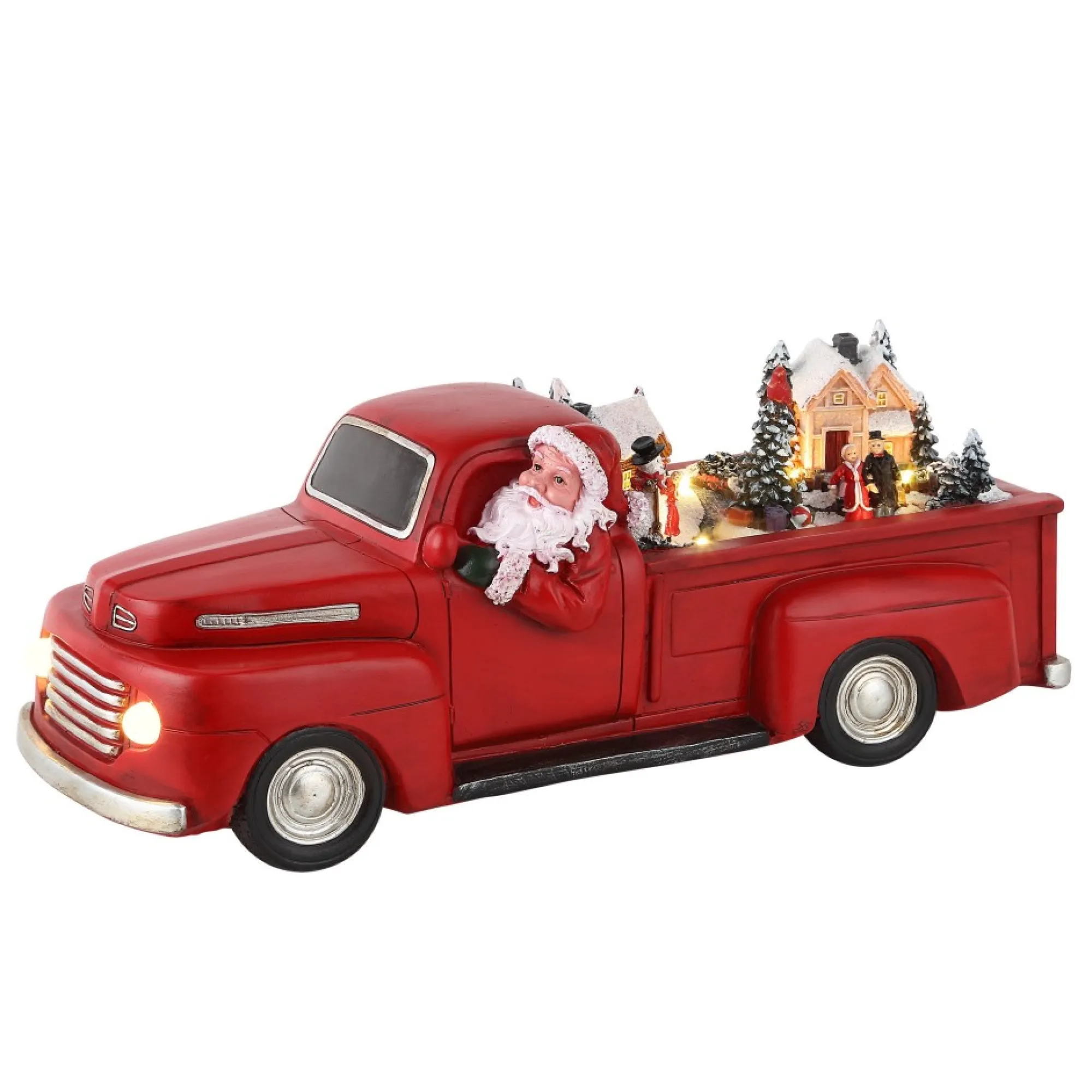 Mr. Christmas Musical Decor>14" Animated Nostalgic Red Truck - White Santa