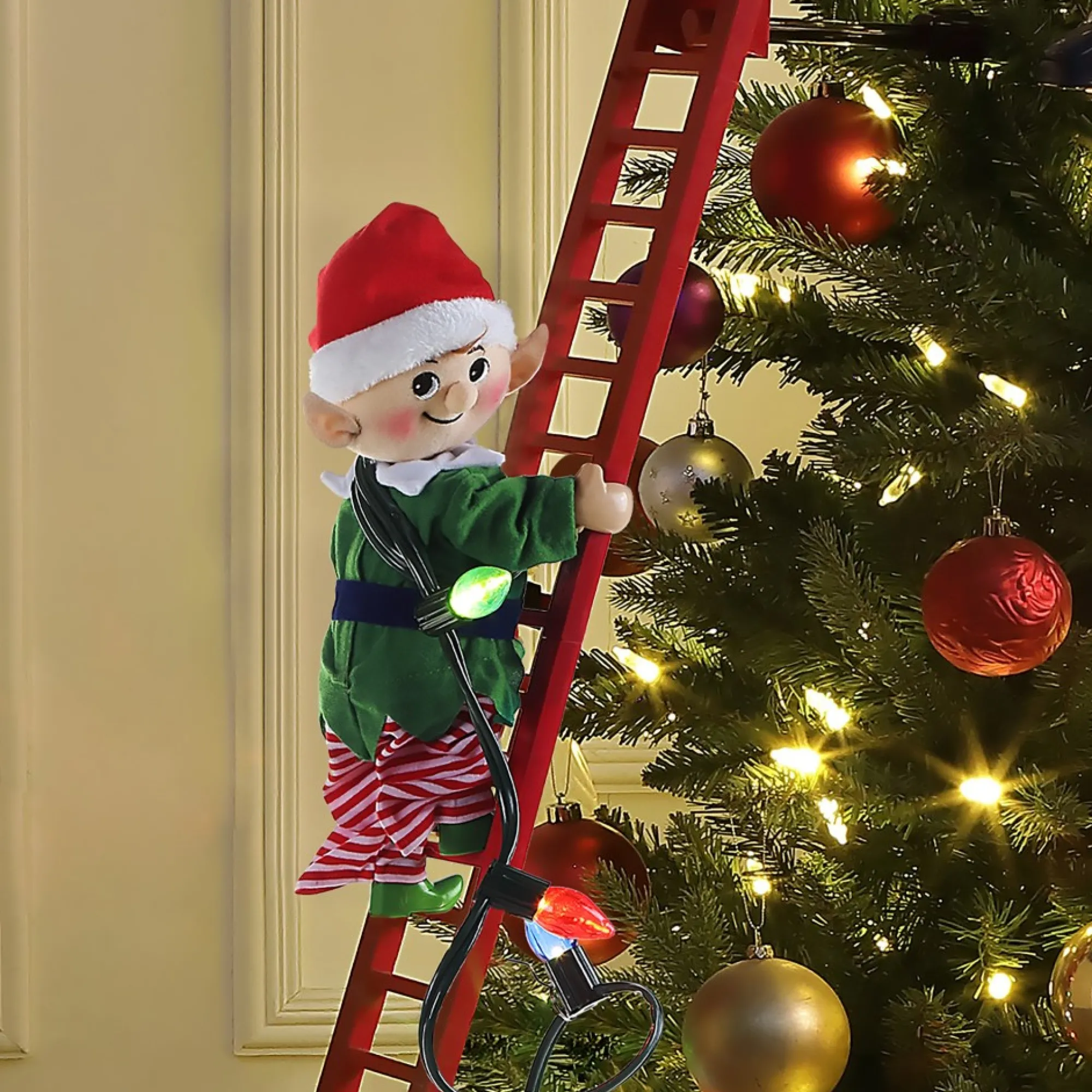 Mr. Christmas Super Climbers>43" Animated Super Climbing White Elf