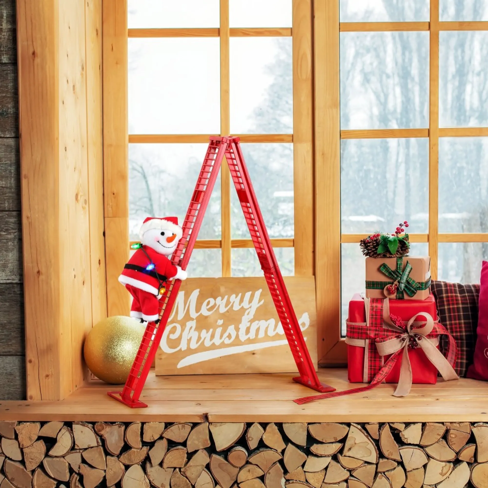 Mr. Christmas Musical Decor>17" Animated Tabletop Climbing Snowman