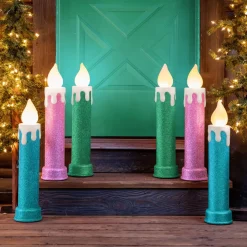 Mr. Christmas Blow Molds>24" Glitter Blow Mold Candle - Set Of 2 Pink