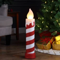 Mr. Christmas Blow Molds>24" Glittery Blow Mold Candle - Red & White