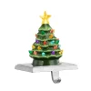 Mr. Christmas Green Ceramic Trees>5" Illuminated Ceramic Stocking Hanger - Green Tree