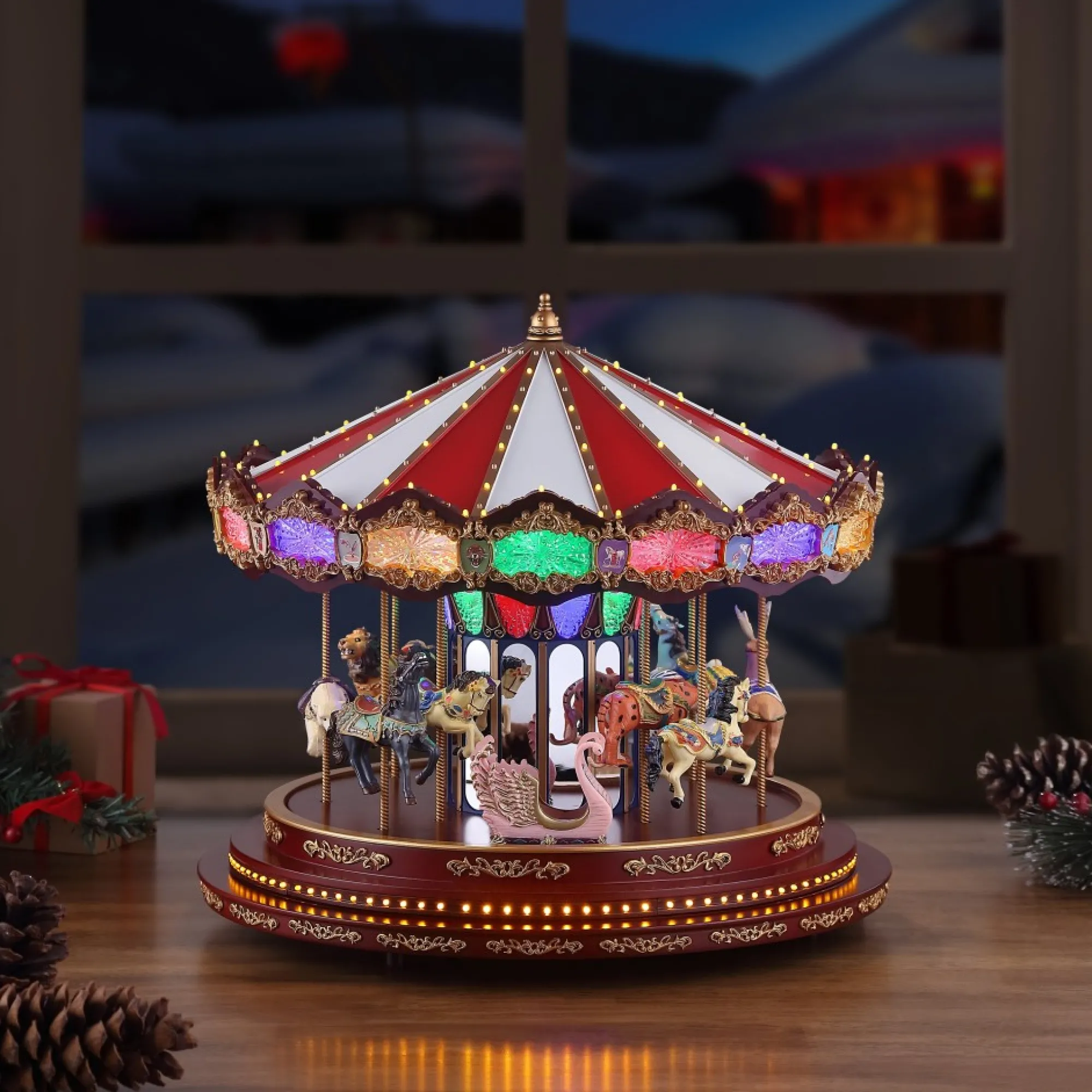 Mr. Christmas Musical Decor>15" Marquee Deluxe Carousel
