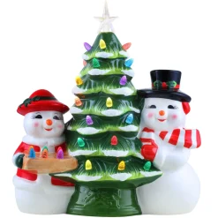 Mr. Christmas Green Ceramic Trees>12" Mr & Mrs Snowman Nostalgic Ceramic Tree