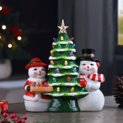 Mr. Christmas Character Trees>12" Mr & Mrs Snowman Nostalgic Ceramic Tree