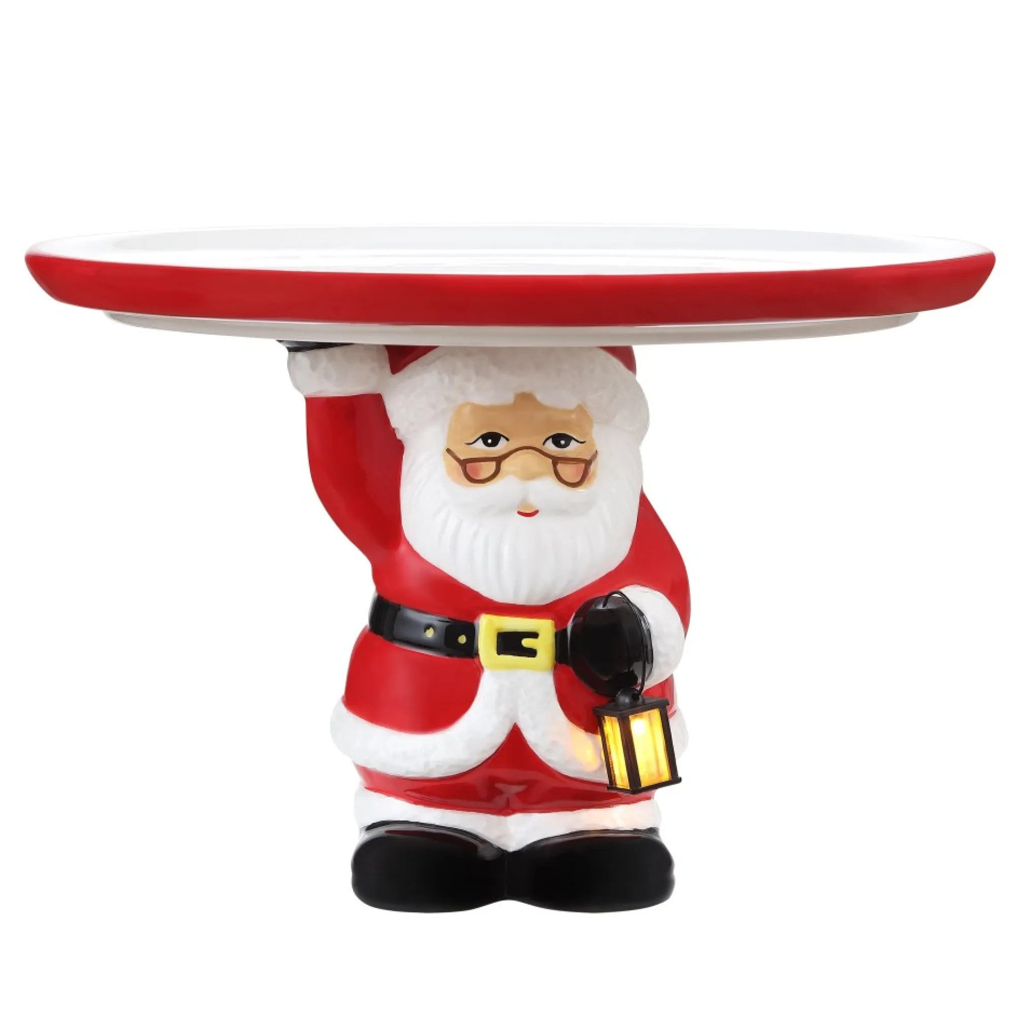Mr. Christmas Plates & Platters>10" Nostalgic Ceramic Cake Plate - White Santa
