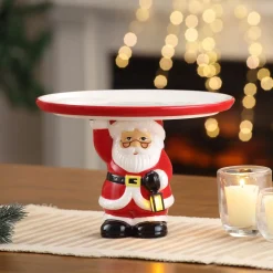 Mr. Christmas Plates & Platters>10" Nostalgic Ceramic Cake Plate - White Santa