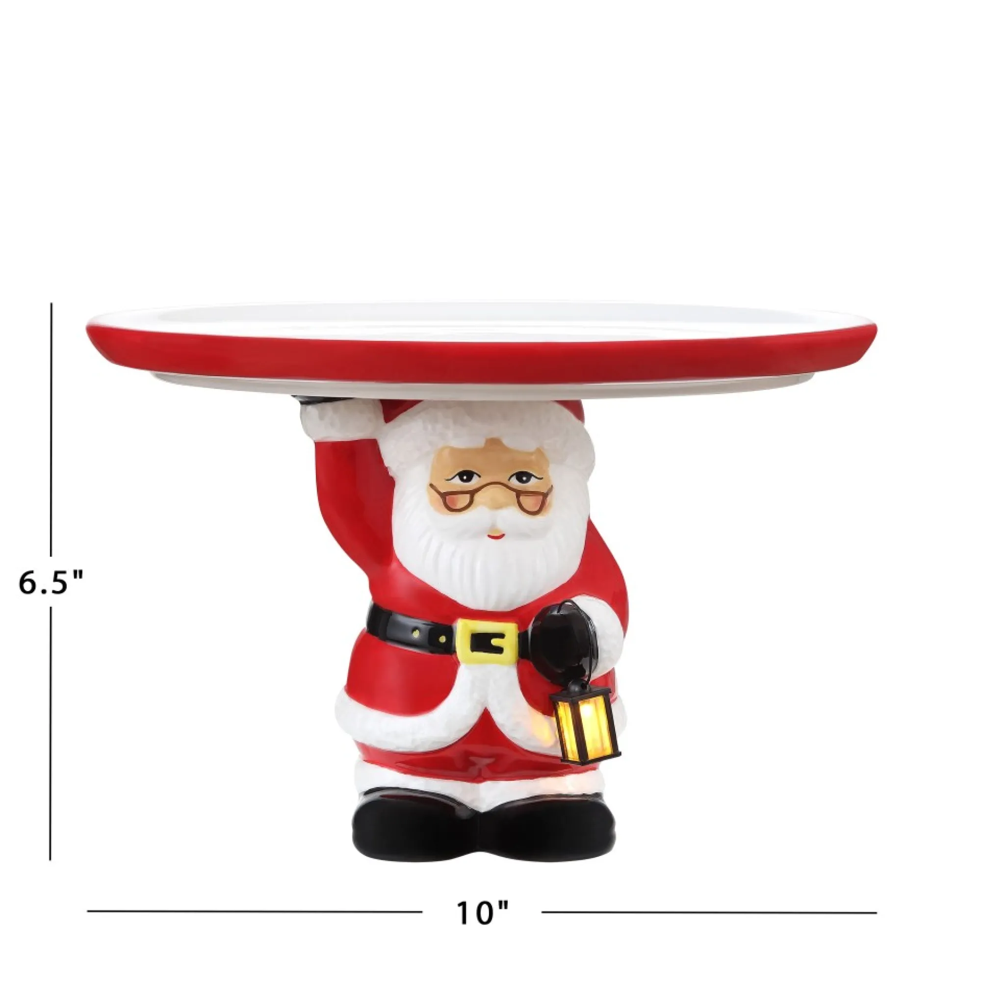 Mr. Christmas Plates & Platters>10" Nostalgic Ceramic Cake Plate - White Santa