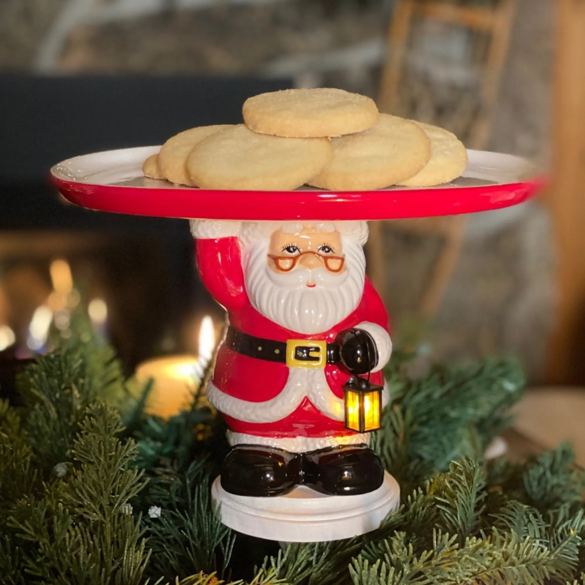 Mr. Christmas Plates & Platters>10" Nostalgic Ceramic Cake Plate - White Santa