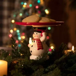 Mr. Christmas Plates & Platters>10" Nostalgic Ceramic Cake Plate - Snowman