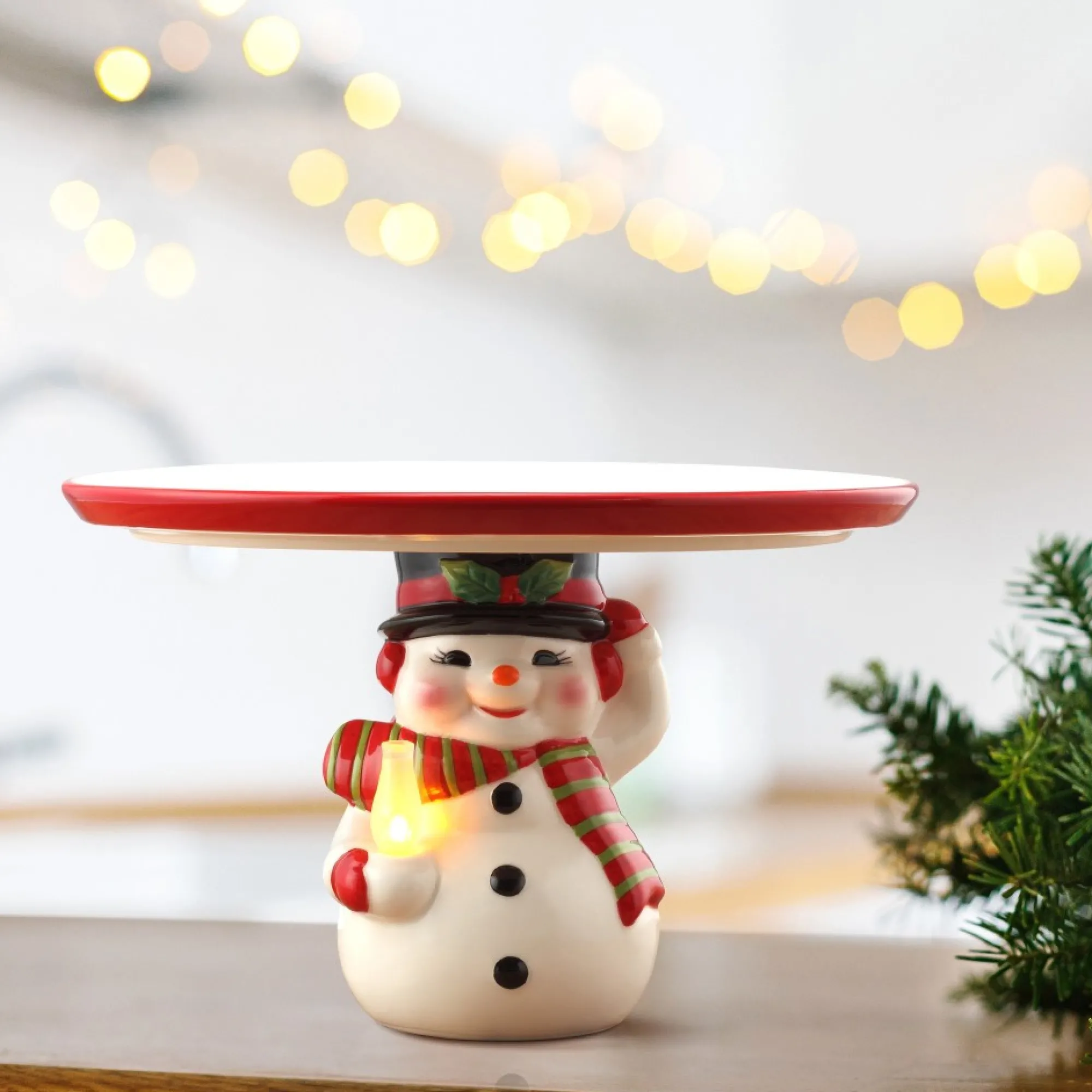 Mr. Christmas Plates & Platters>10" Nostalgic Ceramic Cake Plate - Snowman