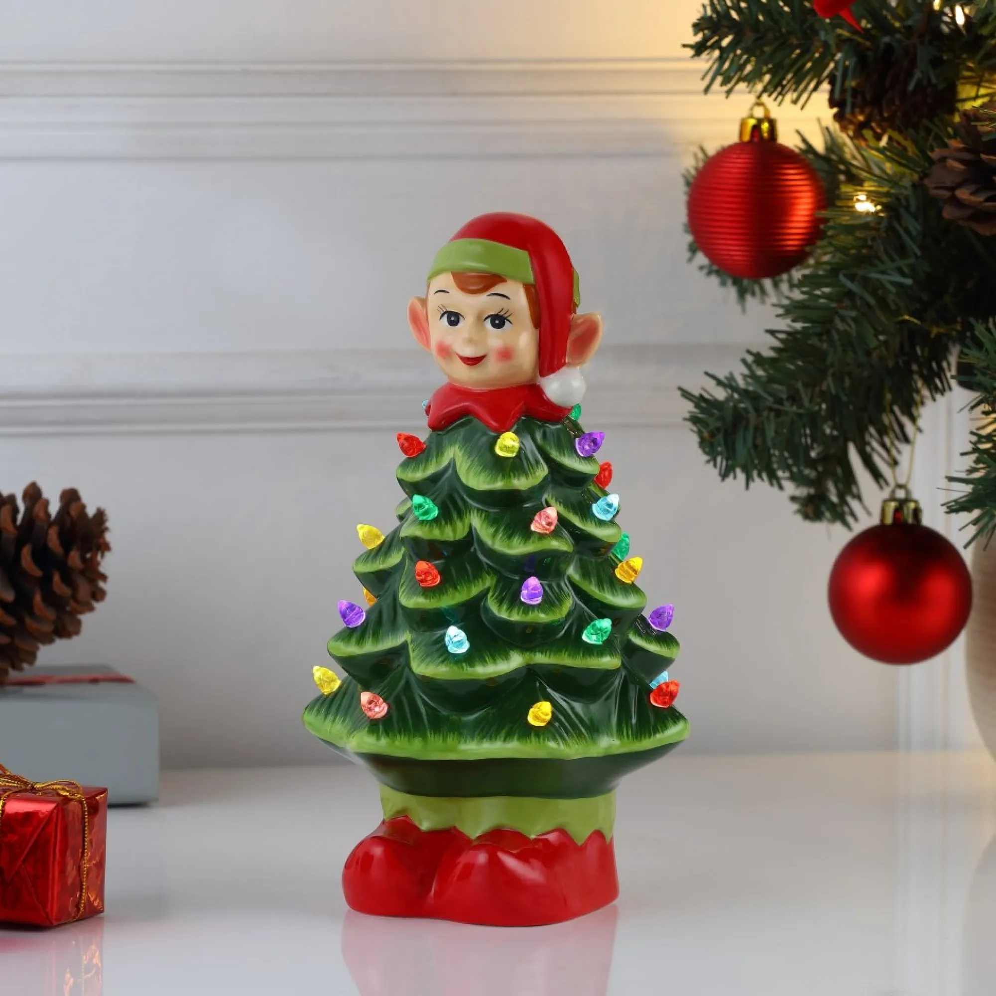 Mr. Christmas Character Trees>15" Nostalgic Ceramic Elf Tree