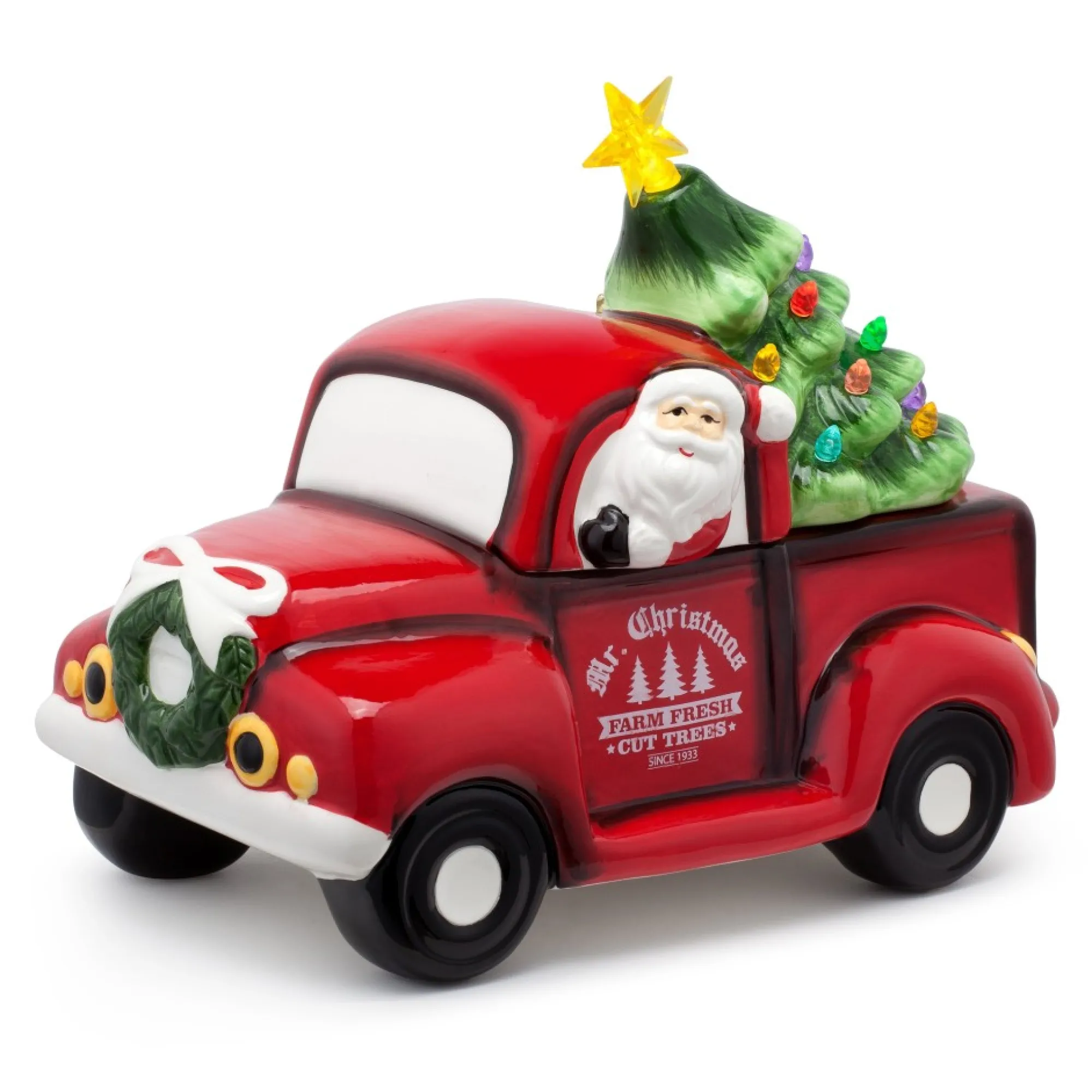 Mr. Christmas Cookie Jars>10.5" Nostalgic Ceramic Lit Truck Cookie Jar