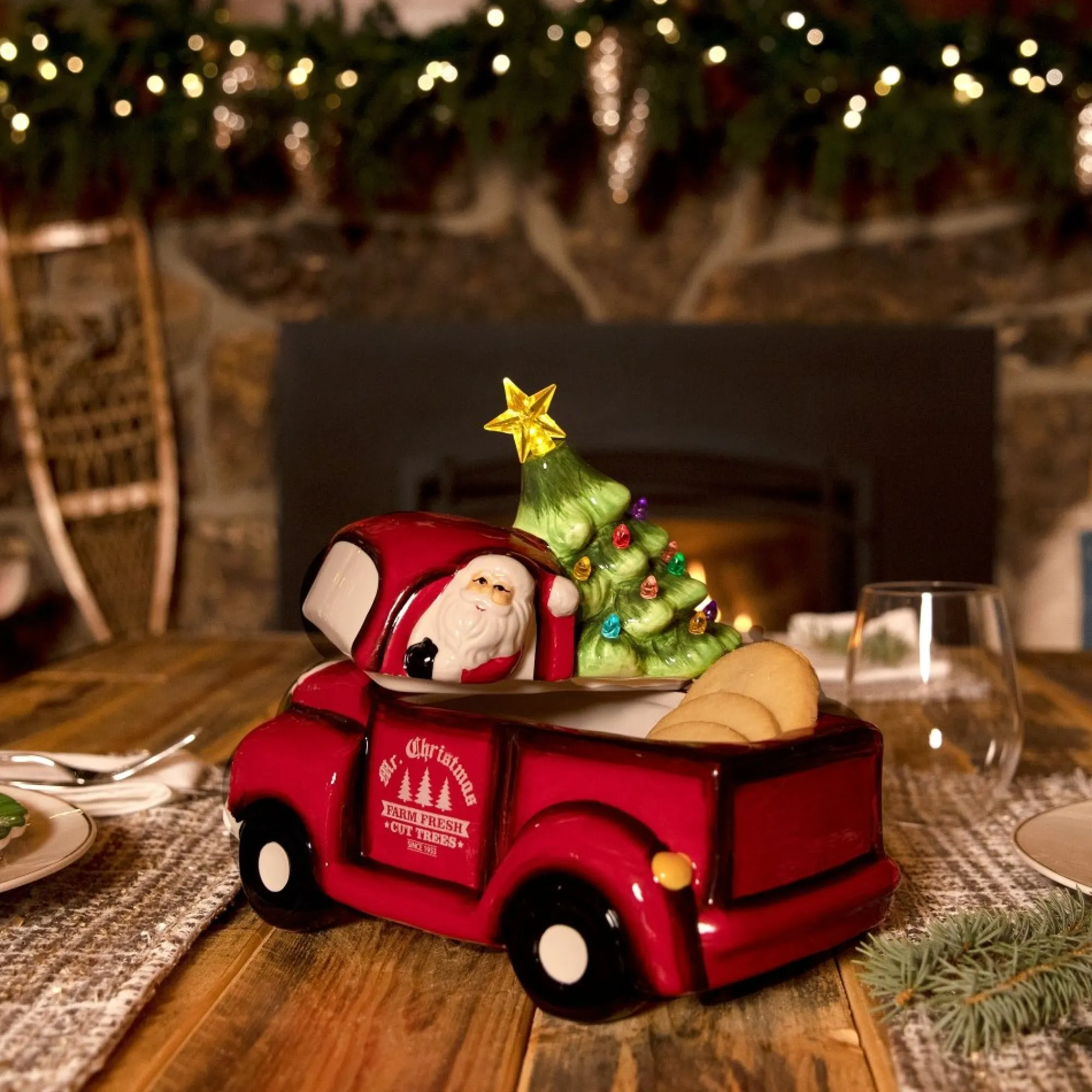 Mr. Christmas Cookie Jars>10.5" Nostalgic Ceramic Lit Truck Cookie Jar
