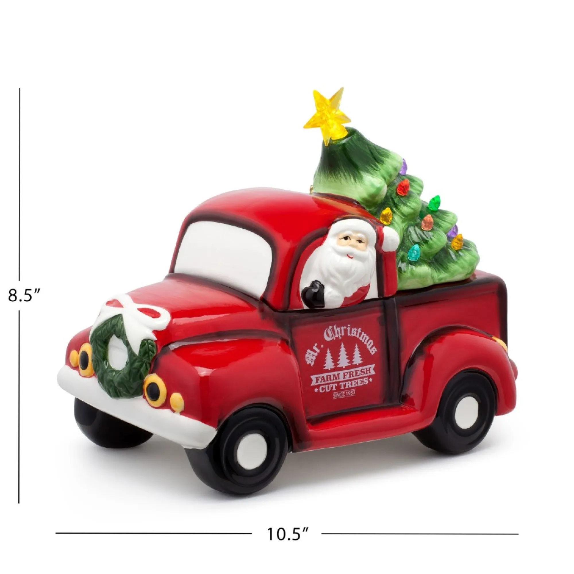 Mr. Christmas Cookie Jars>10.5" Nostalgic Ceramic Lit Truck Cookie Jar