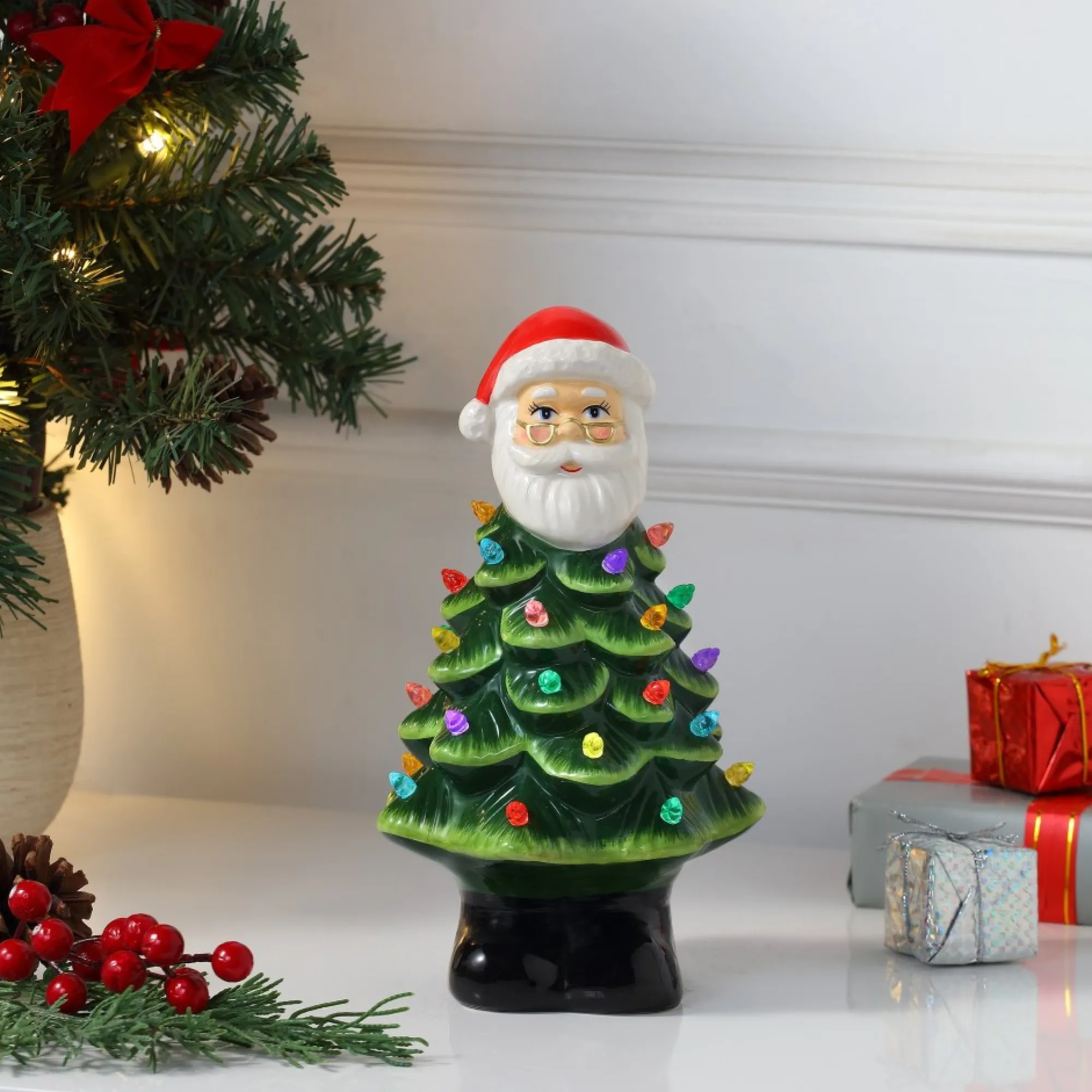 Mr. Christmas Green Ceramic Trees>8.5" Nostalgic Ceramic Santa Tree
