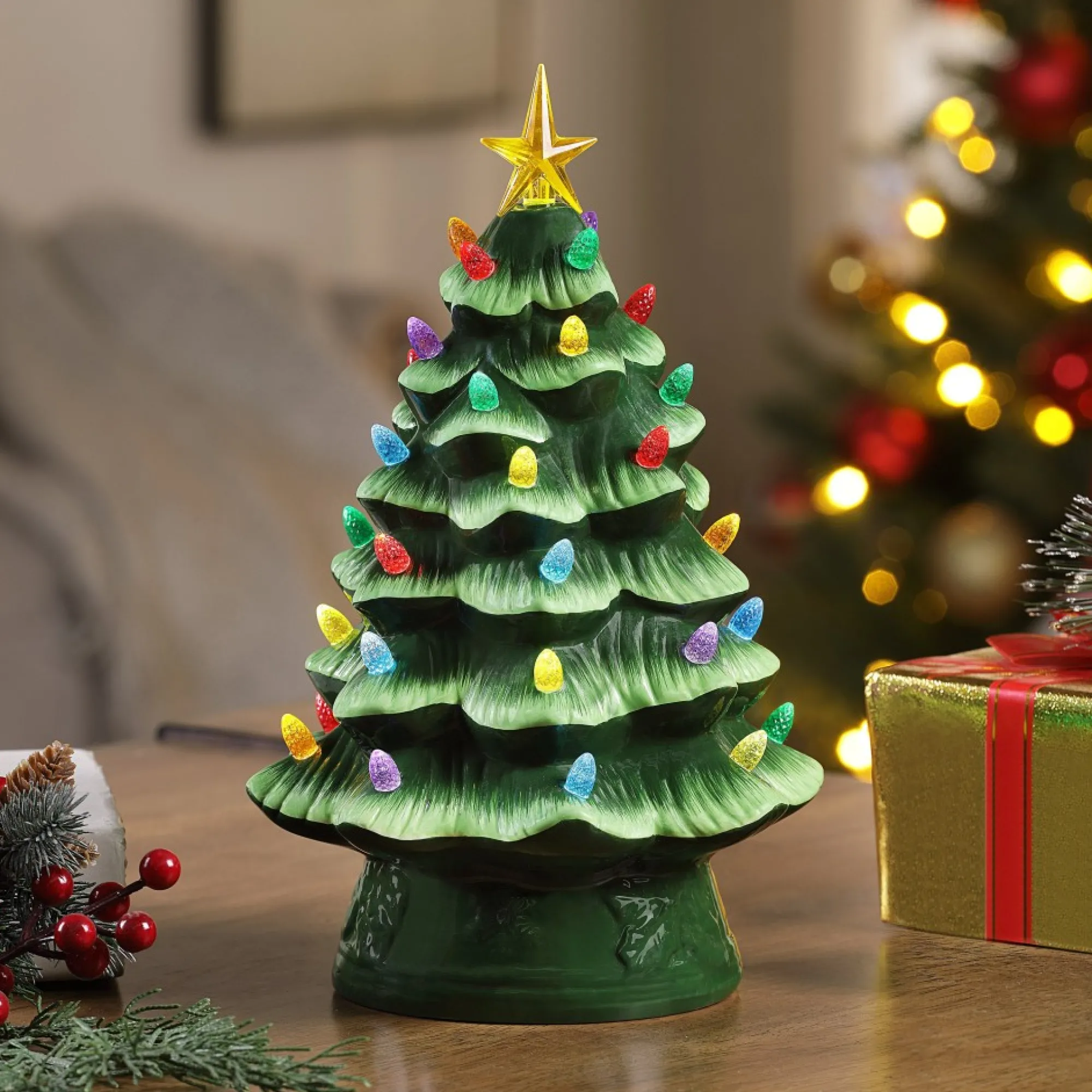 Mr. Christmas Green Ceramic Trees>12" Nostalgic Ceramic Tree - Green