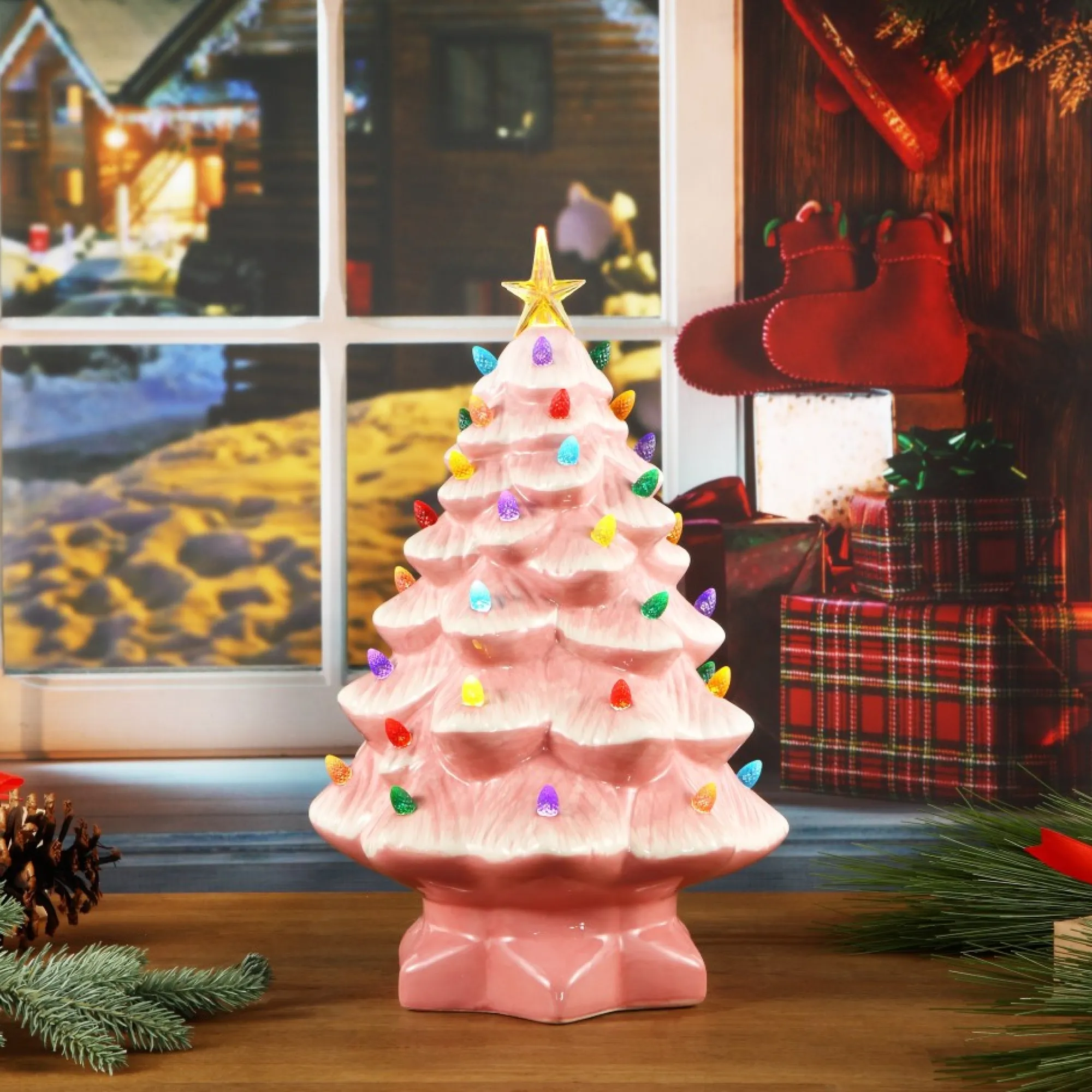 Mr. Christmas Pink Ceramic Trees>14" Nostalgic Ceramic Tree - Pink