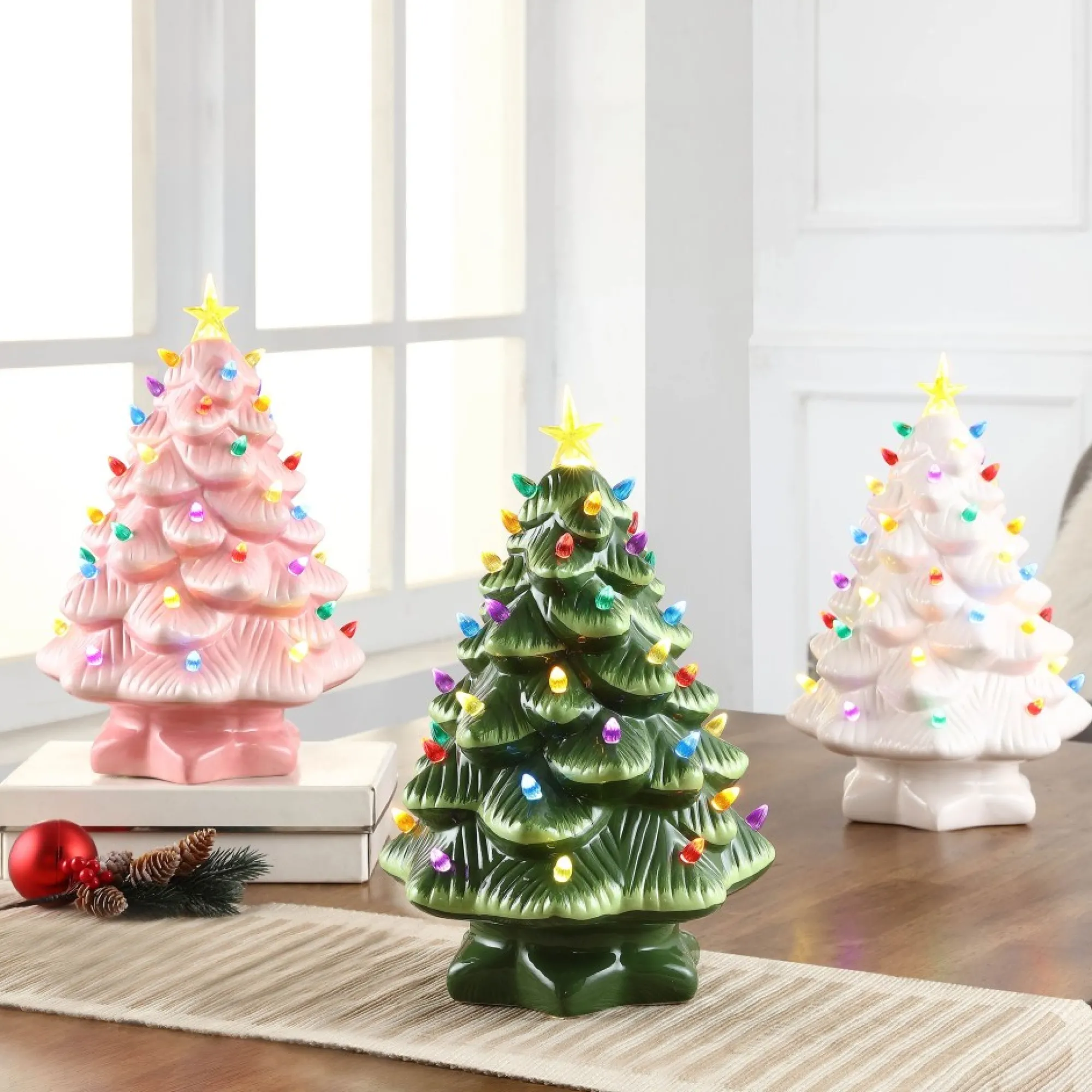 Mr. Christmas Pink Ceramic Trees>14" Nostalgic Ceramic Tree - Pink