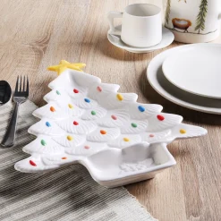 Mr. Christmas Plates & Platters>14.25'' Nostalgic Ceramic Tree Dip Platter - White