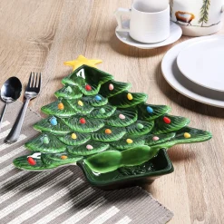 Mr. Christmas Green Ceramic Trees>14.25'' Nostalgic Ceramic Tree Dip Platter - Green