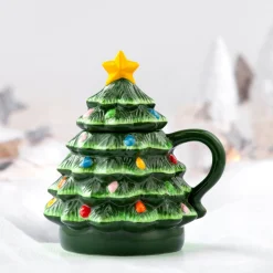 Mr. Christmas Mugs>6" Nostalgic Ceramic Tree Lidded Mug