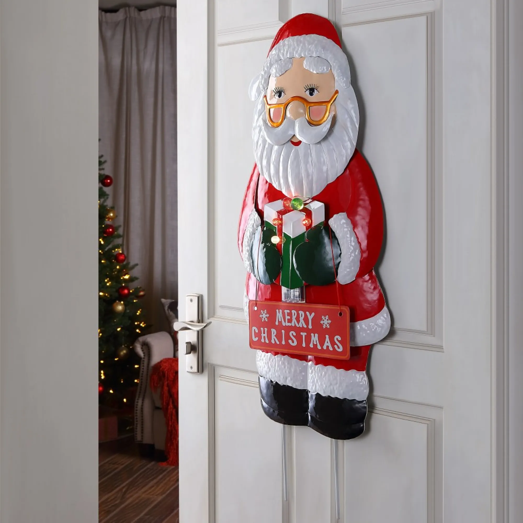 Mr. Christmas Signs>32.5" Outdoor Metal Santa Sign