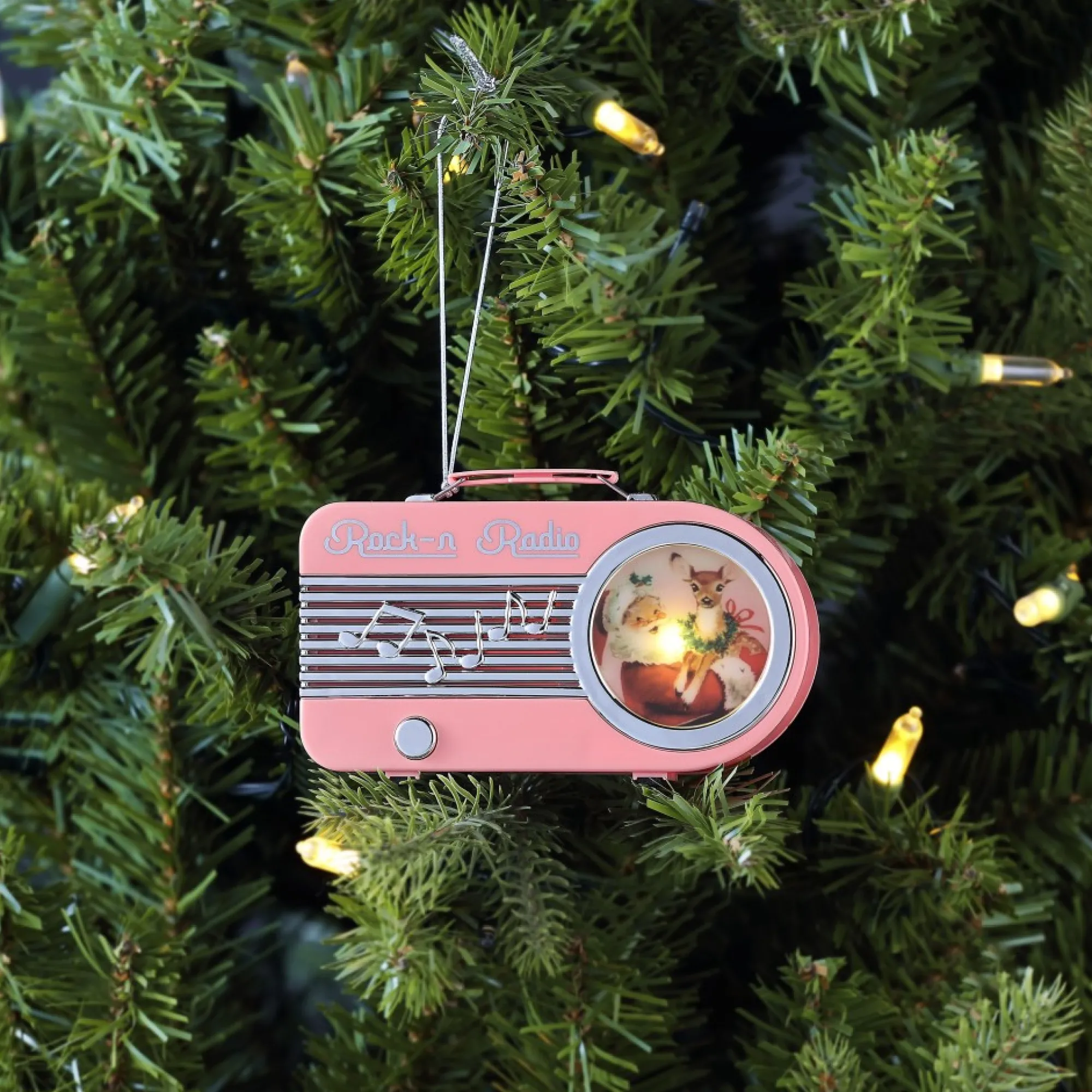 Mr. Christmas Musical Decor>4.75" Retro Radio Ornament - Pink