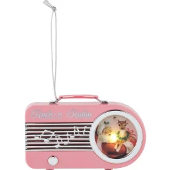 Mr. Christmas Ornaments>4.75" Retro Radio Ornament - Pink