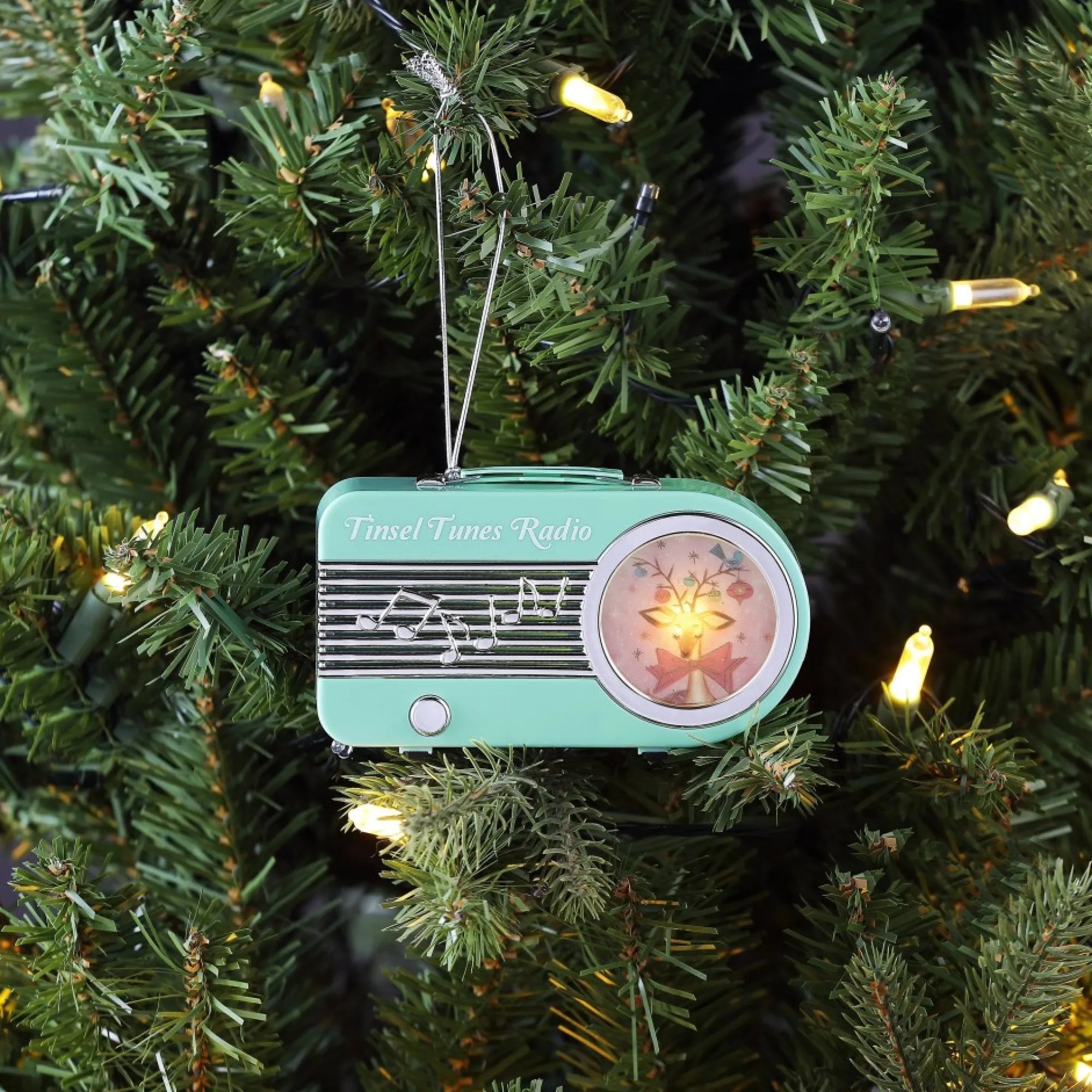 Mr. Christmas Musical Decor>4.75" Retro Radio Ornament - Teal
