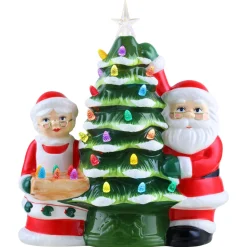 Mr. Christmas Green Ceramic Trees>12" Santa & Mrs Claus Nostalgic Ceramic Tree