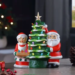 Mr. Christmas Green Ceramic Trees>12" Santa & Mrs Claus Nostalgic Ceramic Tree