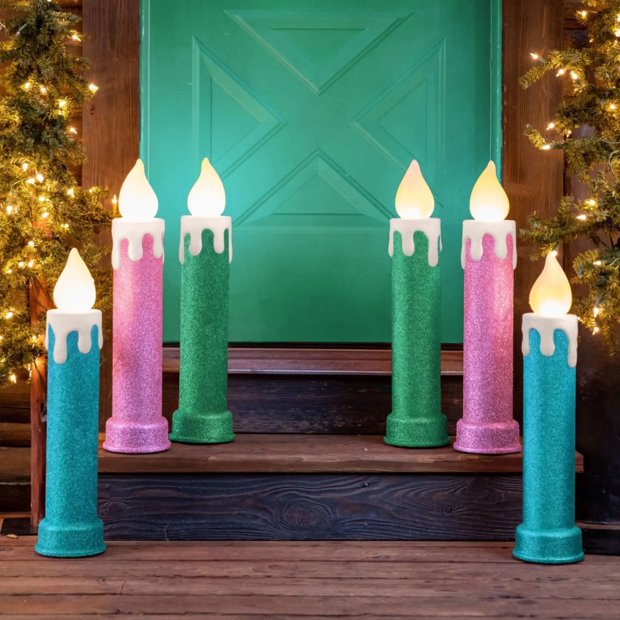 Mr. Christmas Blow Molds>24" Set Of 2 Blow Mold Candles - Green