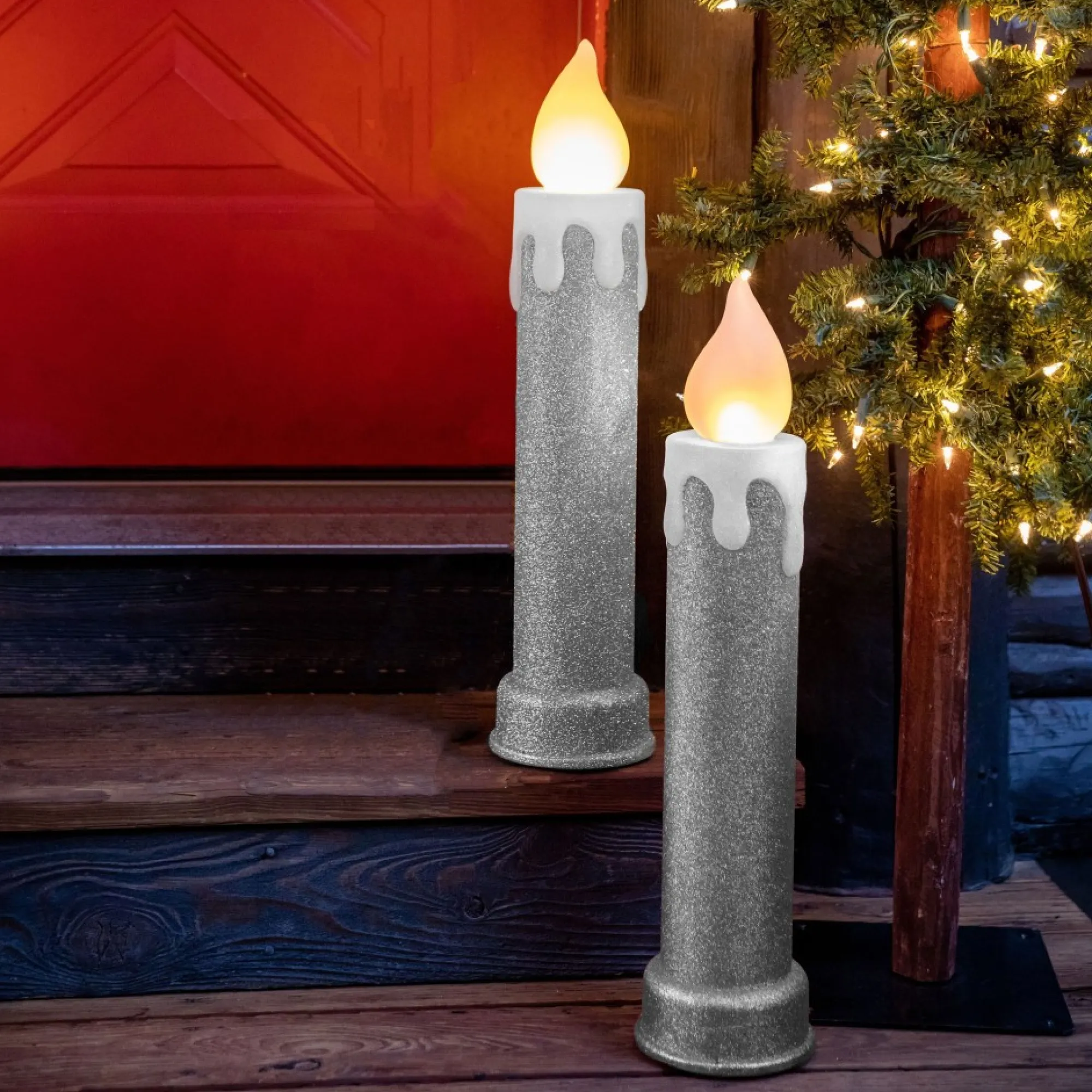 Mr. Christmas Blow Molds>24" Set Of 2 Blow Mold Candles - Silver