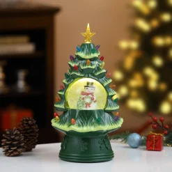 Mr. Christmas Green Ceramic Trees>12.5" Snow Globe Nostalgic Tree - Snowman