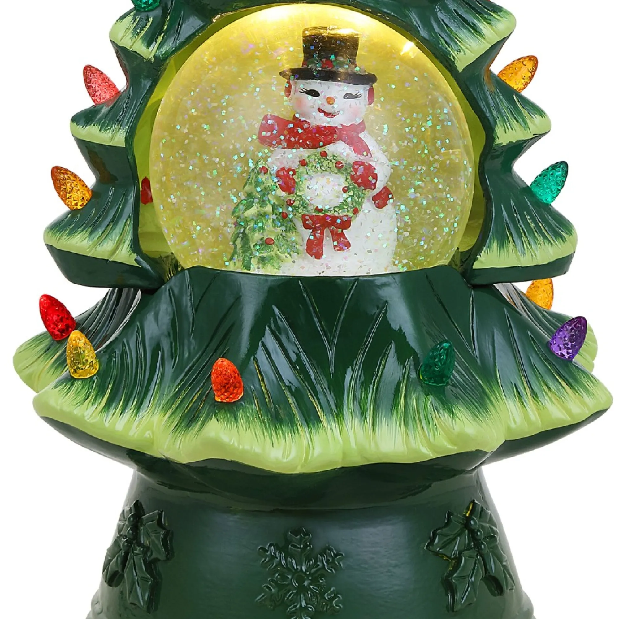 Mr. Christmas Green Ceramic Trees>12.5" Snow Globe Nostalgic Tree - Snowman