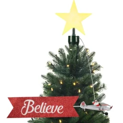 Mr. Christmas Tree Toppers>Animated Biplane Tree Topper With Banner - Black Santa