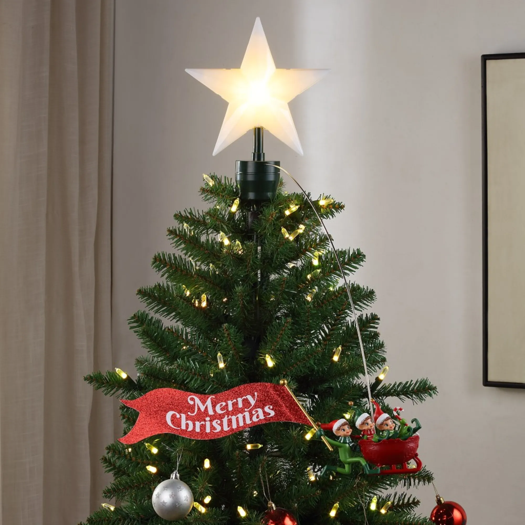 Mr. Christmas Tree Toppers>Animated Elves Sleigh Tree Topper With Banner