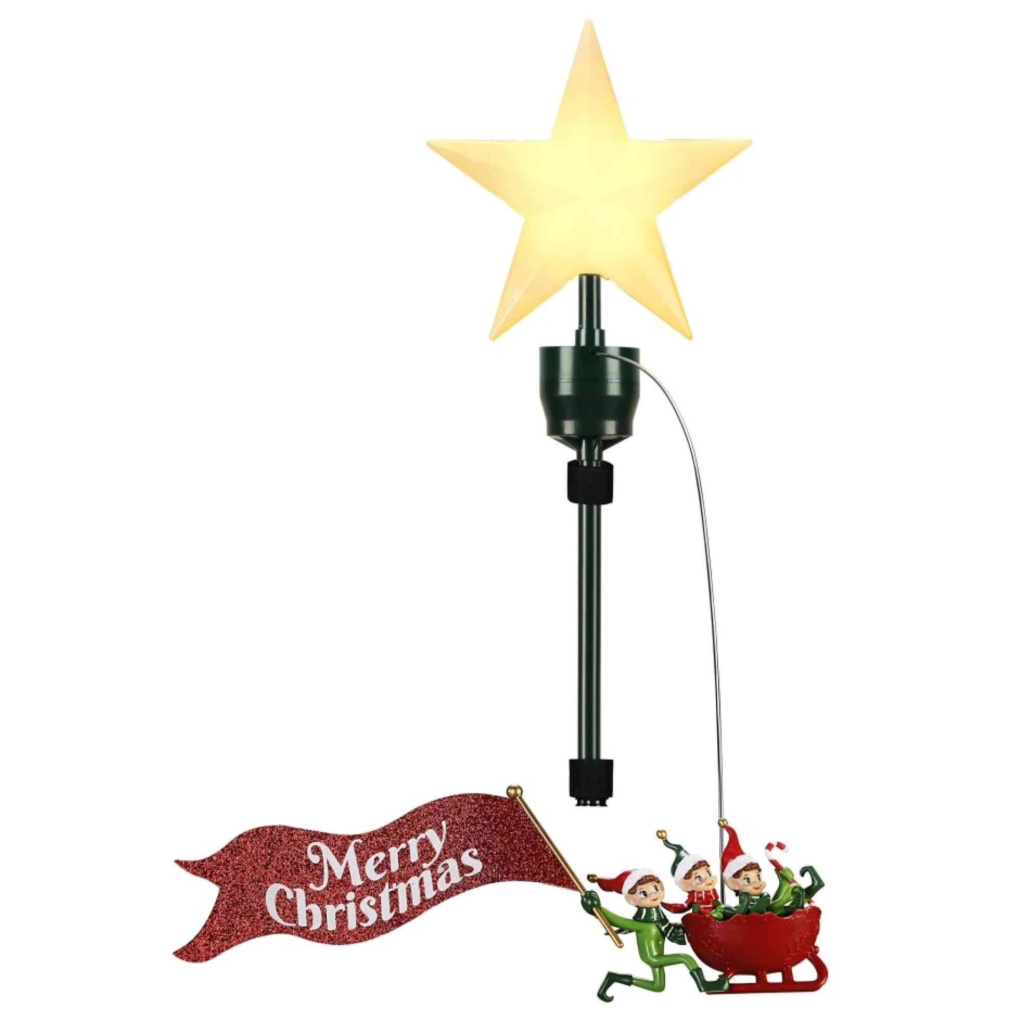 Mr. Christmas Tree Toppers>Animated Elves Sleigh Tree Topper With Banner
