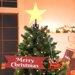 Mr. Christmas Tree Toppers>Animated Sleigh Tree Topper With Banner - Black Santa