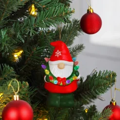Mr. Christmas Ornaments>Mini Nostalgic Ceramic Figure - Gnome With Wreath
